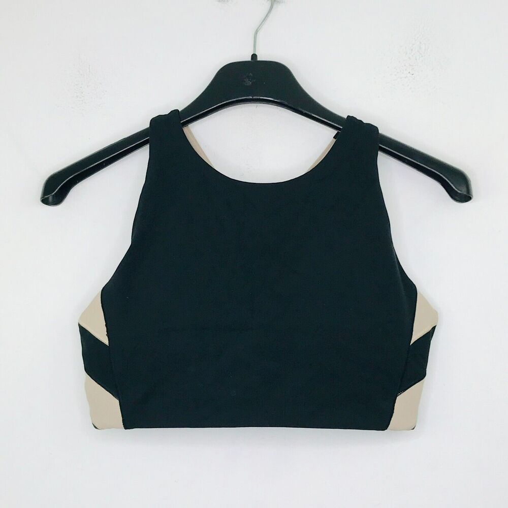 Athleta Women's Small Sports Bra Black Beige Padded Strappy Racerback BT26